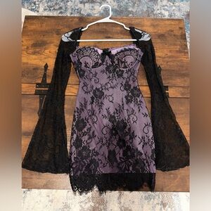 Purple Lace Dress with Black Overlay